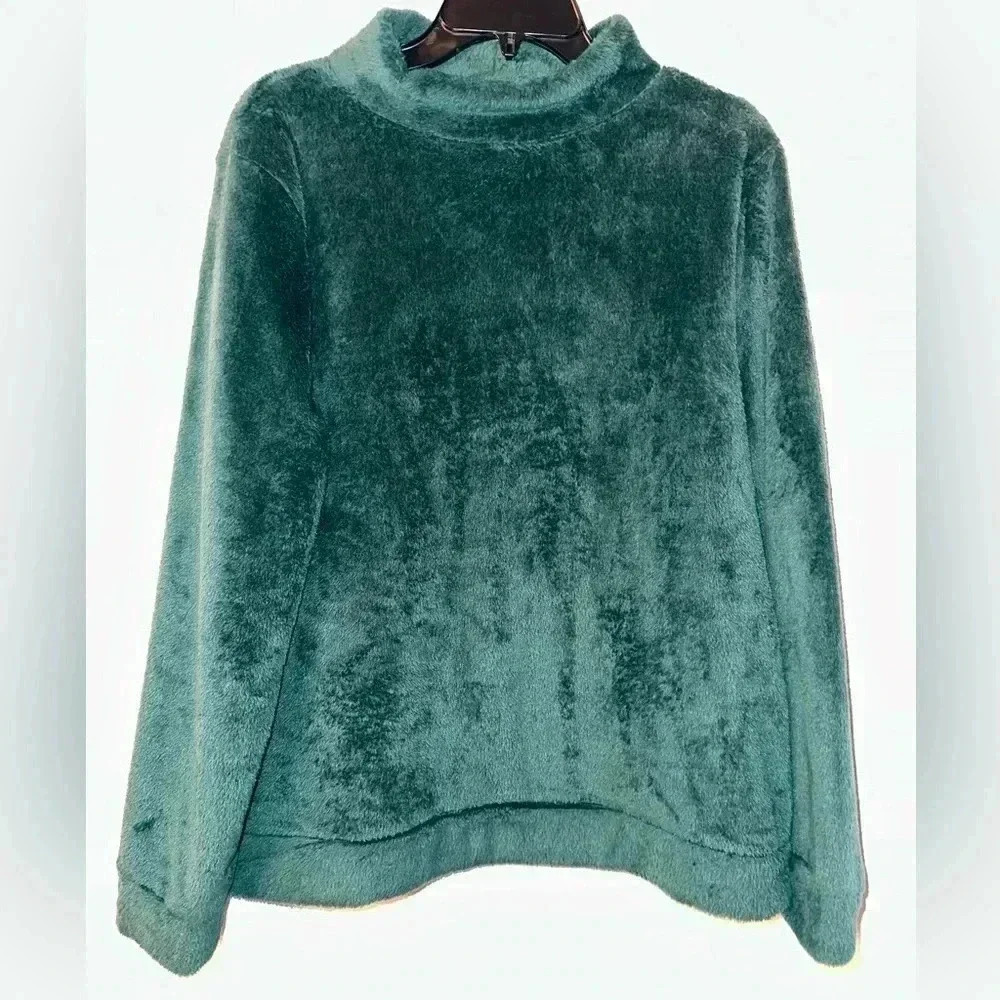 Talbots Super Soft Green Furry High Neck Long Sleeve Top XL